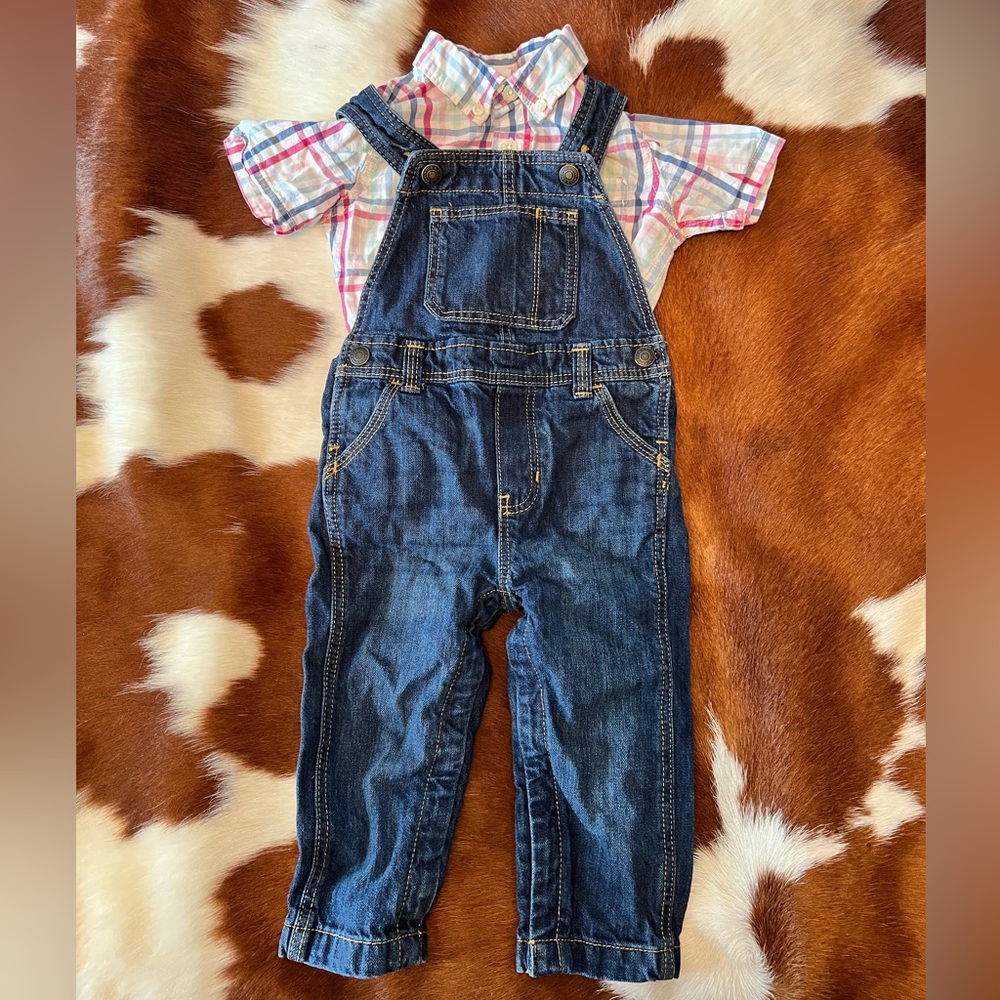 Denim Overalls with Button Down Shirt for Toddler Boy